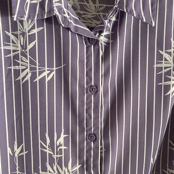 Catherines Women Plus SZ 0X 14/16W Purple White Striped Floral L/S Tunic Blouse - Picture 7 of 12